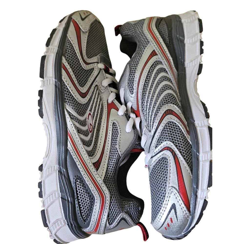 Champion Boys Size 4.5Y Athletic Sneakers Gray Red Silver Running Shoes Gym